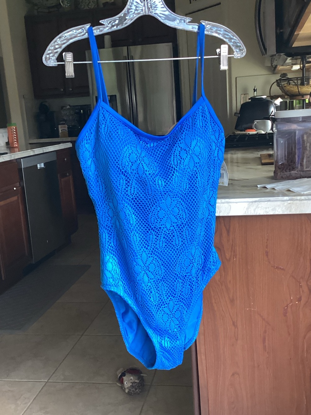 Bright Blue Lace-Overlay One-Piece Swimsuit